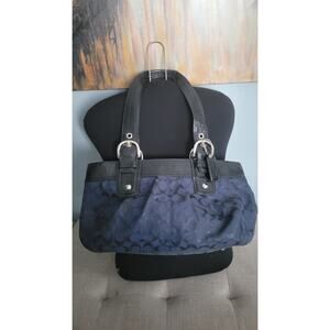 Coach Soho Navy Midnight Blue Pleated Signature C shoulder Handbag